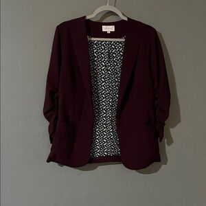 Skies Are Blue Women's Plum Open-Front Blazer with Printed Lining